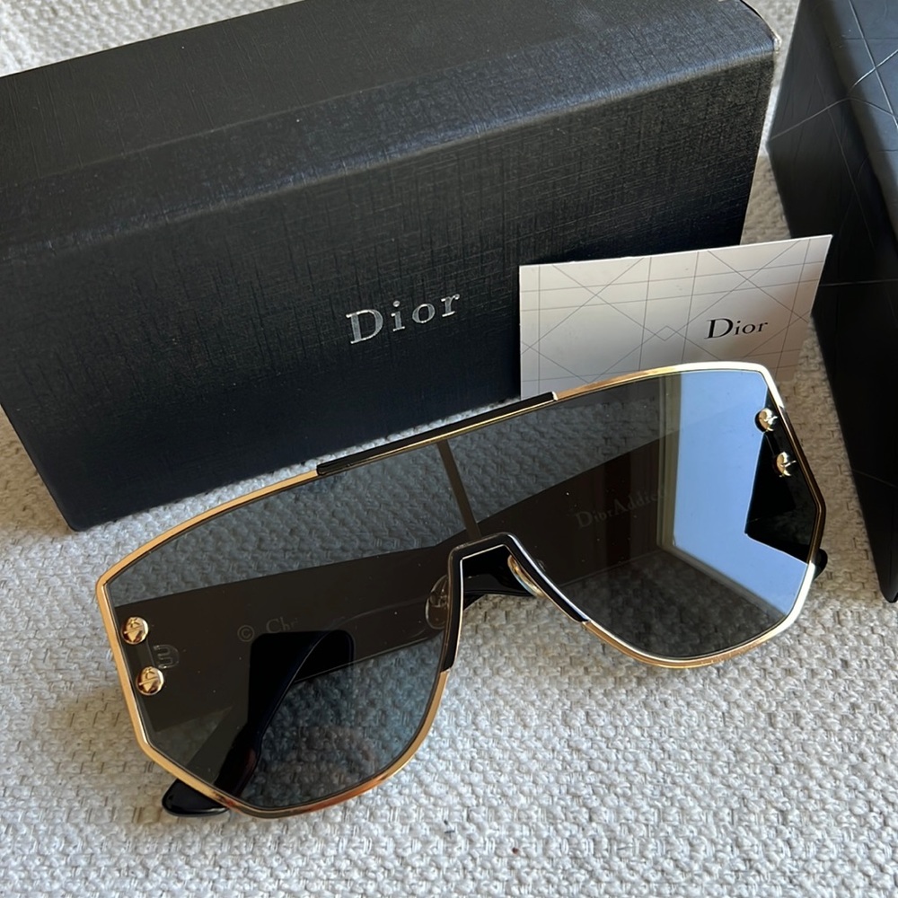 Dior Black and Gold Shield Sunglasses - Picture 2 of 9